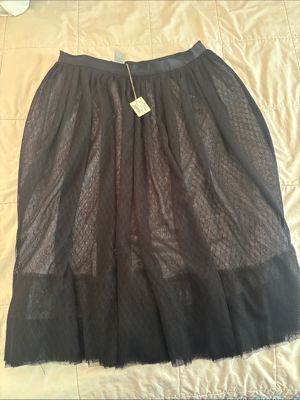 Black Tulle Midi Skirt with Layered Sheer Overlay